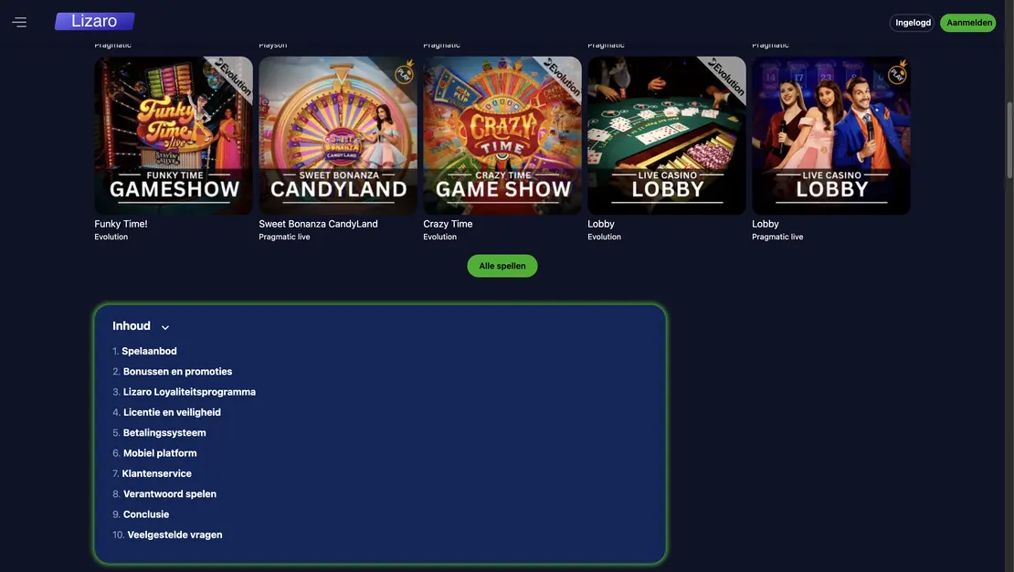 Jeux en direct de Lizaro Casino